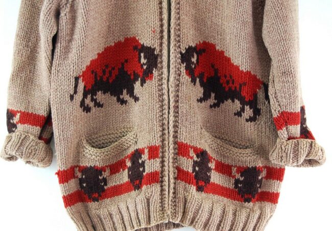 Front close up of 60s Buffalos Cowichan Sweater