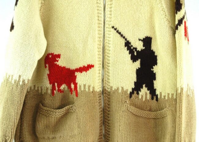 Front close up of 60s Hunting Cowichan Sweater