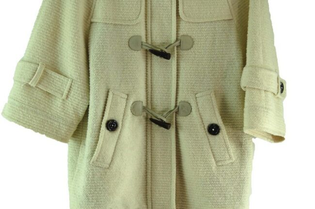 Close up of Womens White Burberry Blue Label Duffel Coat