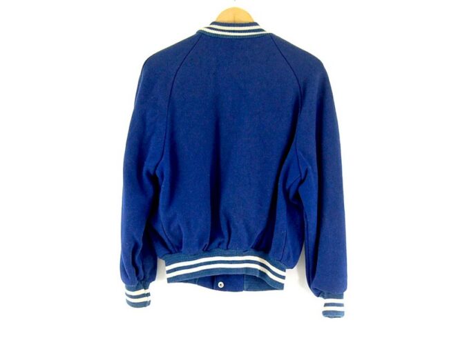 Back of Deerfoot Blue Varsity Jacket