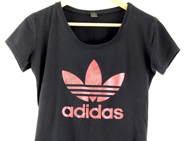 Close up of Womens Black Adidas Trefoil Tee