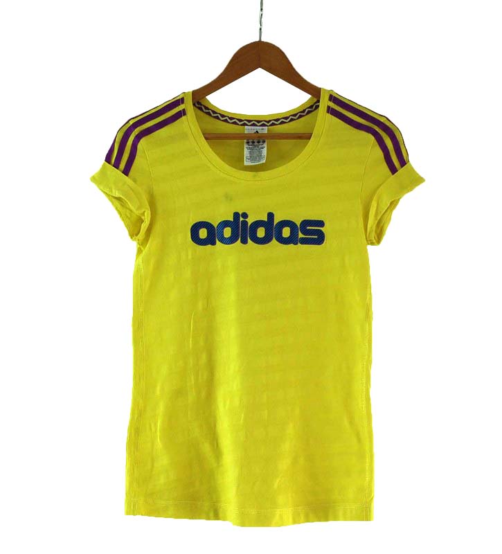Yellow Adidas T Shirt Womens - UK 8 - Blue 17 Vintage Clothing