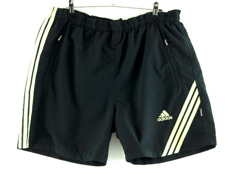 Adidas Black Shorts With Yellow Stripes UK XL Blue 17 Vintage