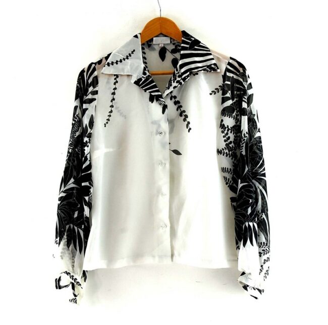 Floral Print Black And White 70s Blouse