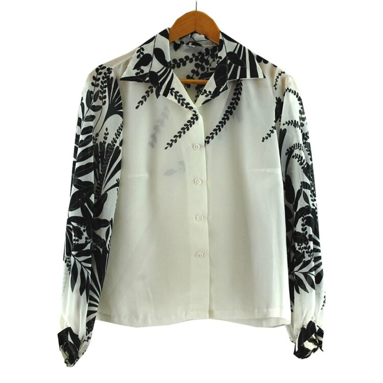 Floral Print Black And White Seventies Blouse