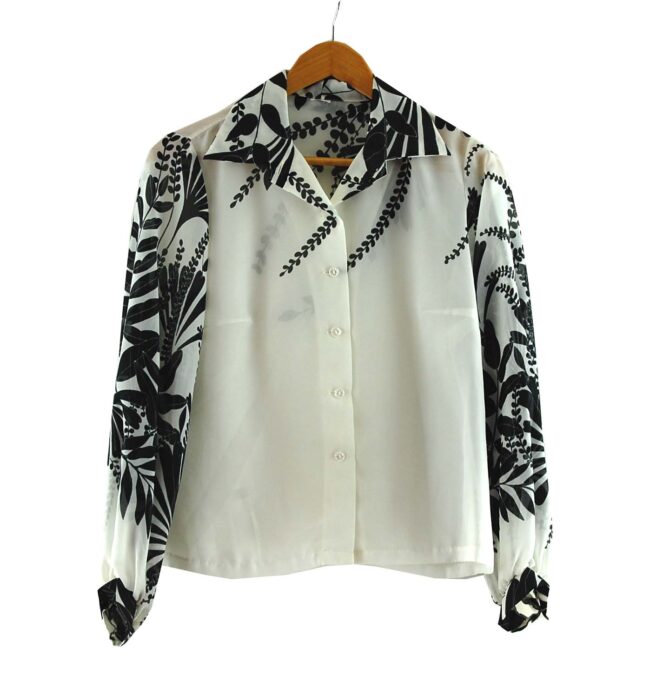 Floral Print Black And White 1970s Blouse