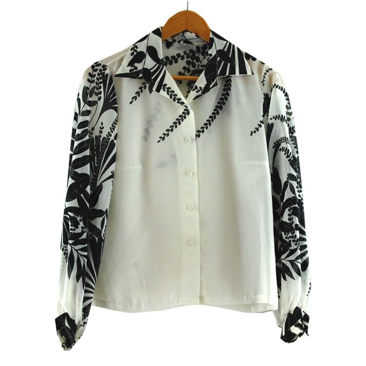 Floral Print Black And White 1970s Blouse