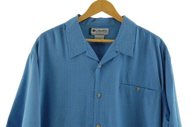 Close up of Blue Short Sleeve Columbia GRT Shirt