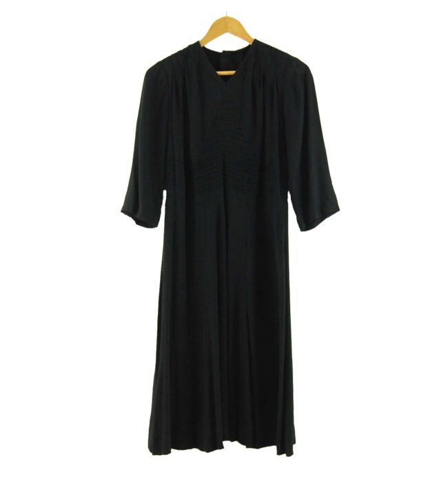 40s Ruched Black Crepe De Chine Dress