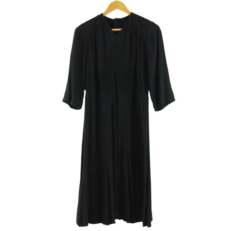 40s Ruched Black Crepe De Chine Dress