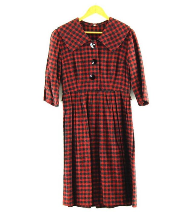 Wool Check 50s Midi Dress