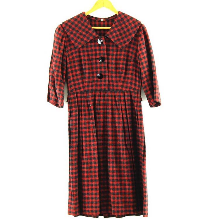 Wool Check 50s Midi Dress