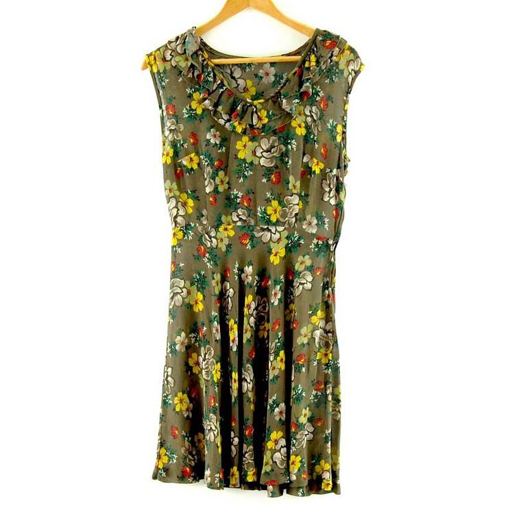 1940s Vintage Floral Chiffon Dres