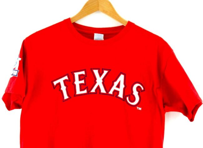 Close up of Red Texas Rangers Captain Tee