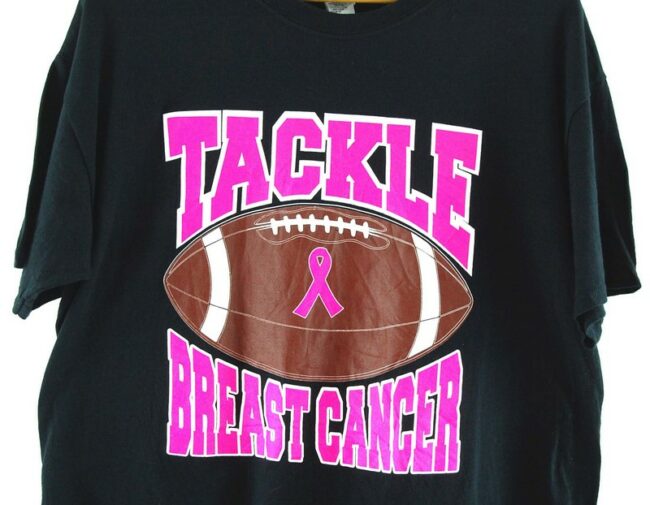 Close up of Tackle Breast Cancer Gildan Black T Shirt
