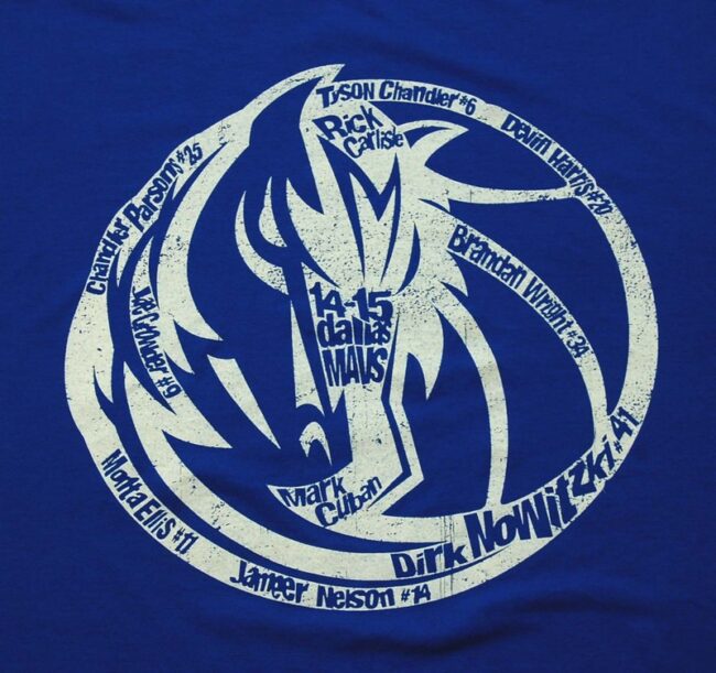 Close up of 2014 Dallas Mavs Vintage Graphic T Shirt