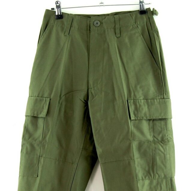 Close up of Olive Six Pocket Cargo Trousers