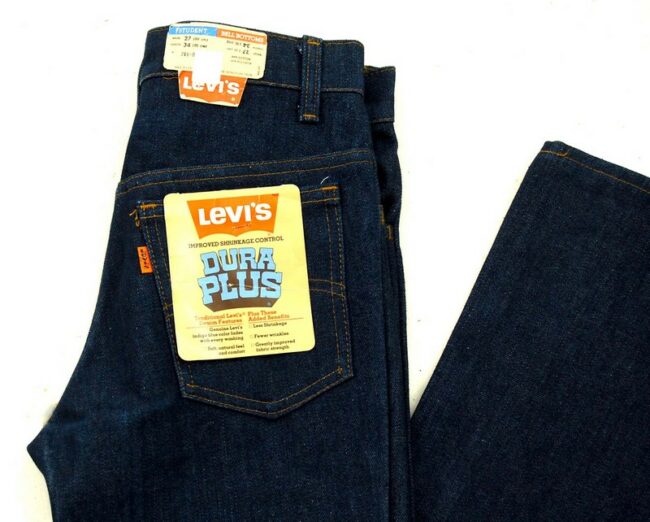 Close up of 70s Vintage Deadstock Dura Plus Bell Bottom Levis Student Fit Jeans