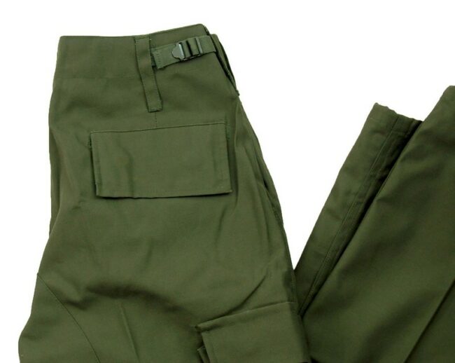 Close up of Olive Vintage Army Trousers