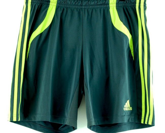 Close up of Climacool Adidas 3 stripe Shorts Green
