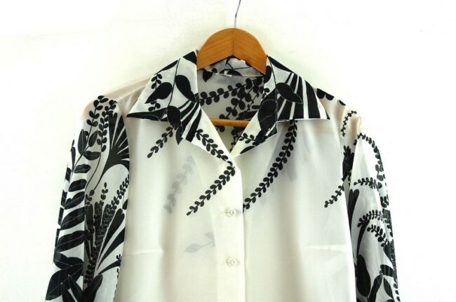 Floral Print Black And White 1970s Blouse
