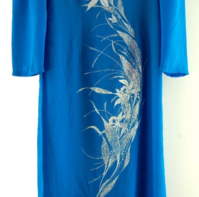Close up of Blue Glitter Print Vietnamese Dress