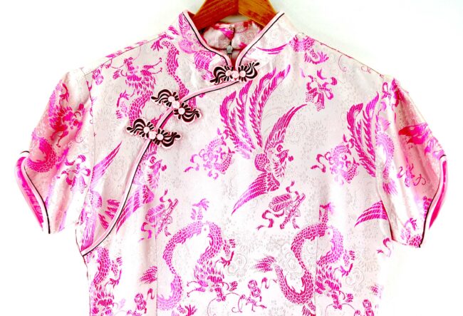 Close up of Pink Dragon Chinese Floral Dress