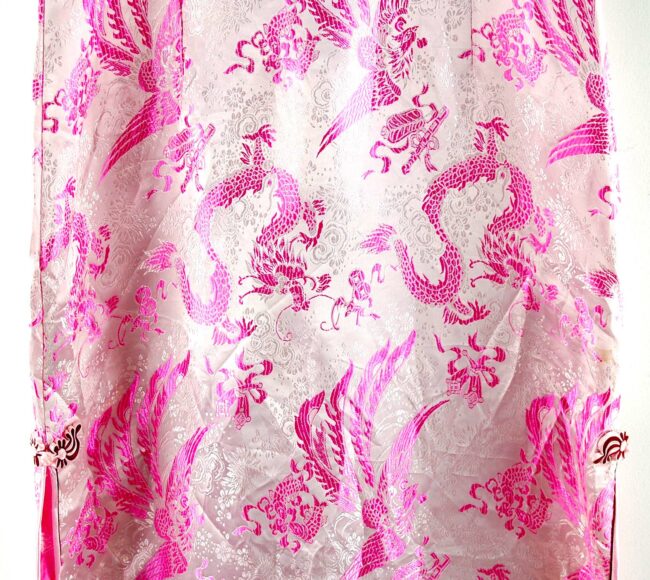 Close up of Pink Dragon Chinese Floral Dress