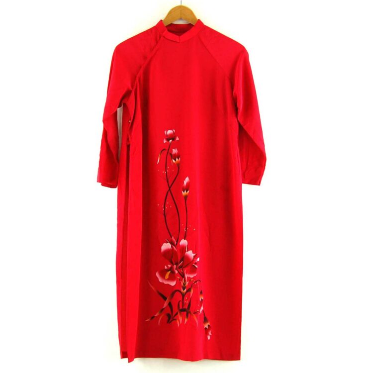 Red Floral Vietnamese Dress