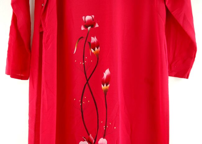 Close of Red Floral Vietnamese Dress