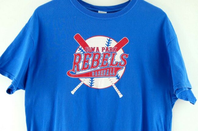 Close up of Iowa Park Rebels Baseball T Shirt Vintage