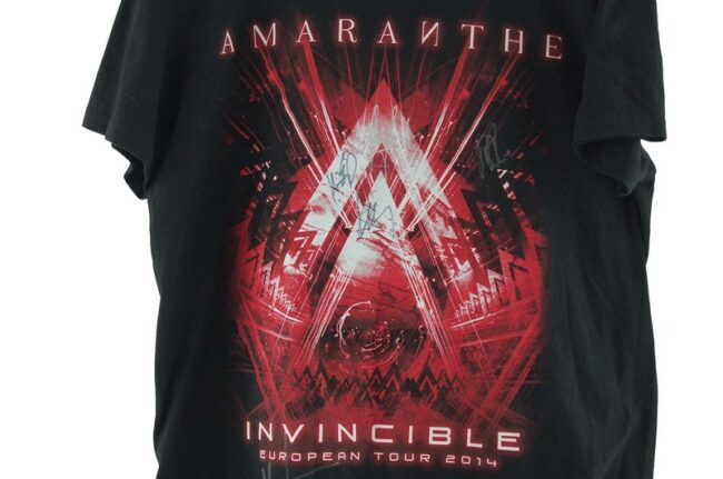 Close up of Signed Amaranthe Mens Black Tee