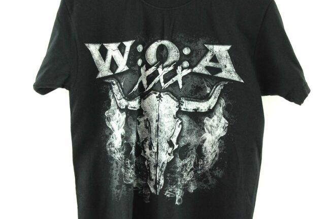 Front close up of WOA Fruit of the Loom Mens Black Tee