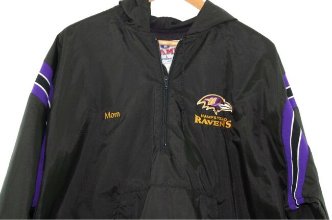 Close up of Hampstead Ravens American Bomber Jacket