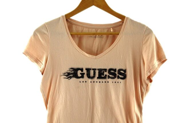 Close of Womens Guess T Shirt Pink