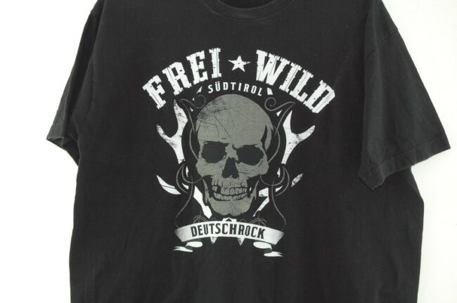 Close up of Frei Wild Skull Black Tee