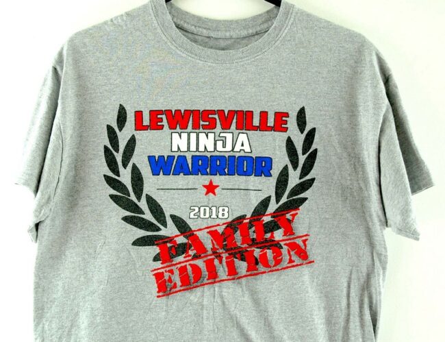 Close up of Lewisville Ninja Warrior Grey Tee