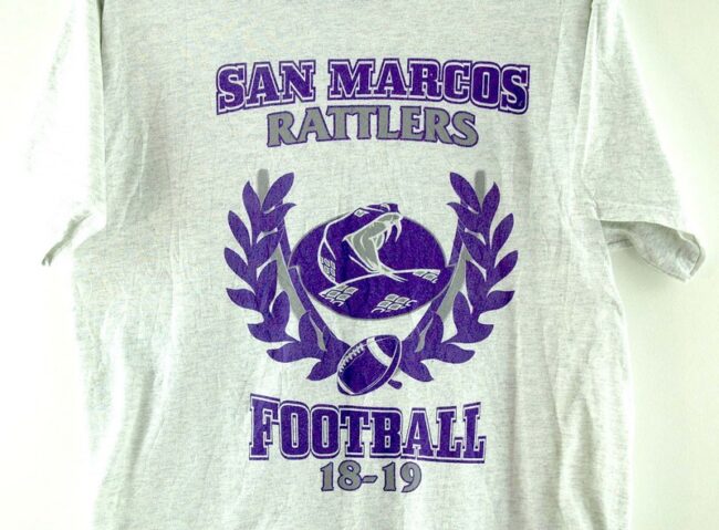 Close up of San Marcos Rattlers Football Grey Tee