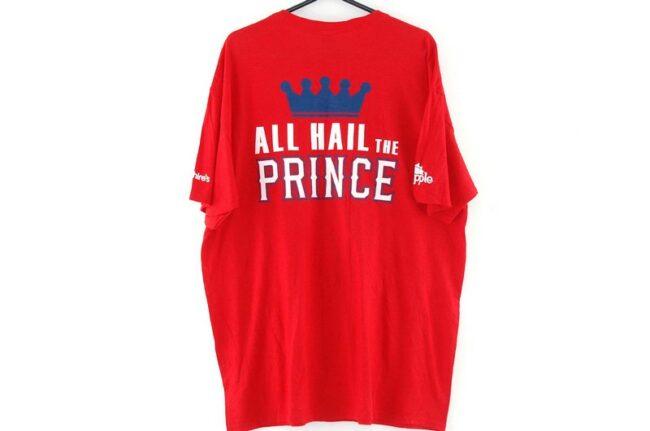 Back of Texas Rangers All Hail the Prince Red Tee