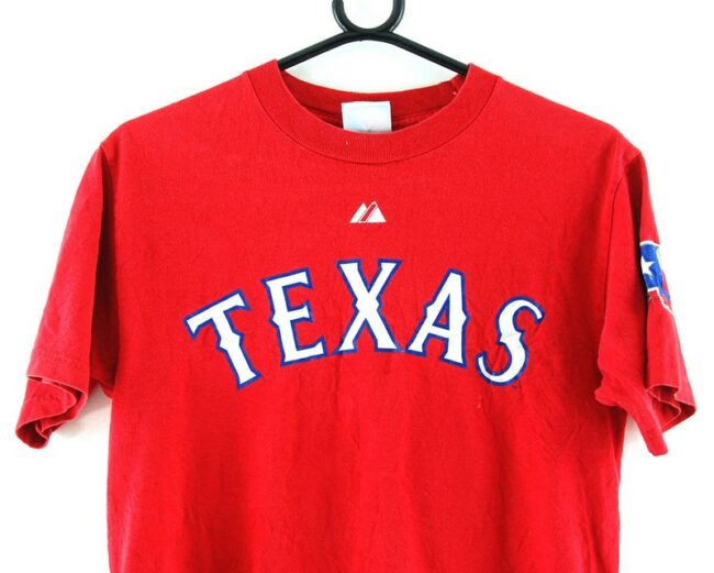 Close up of Texas Rangers Baseball Cruz 17 Red Tee