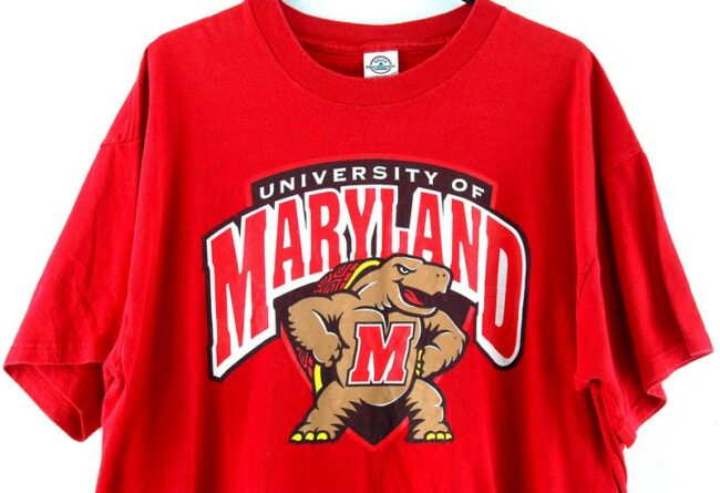 Close up of University of Maryland Red Tee