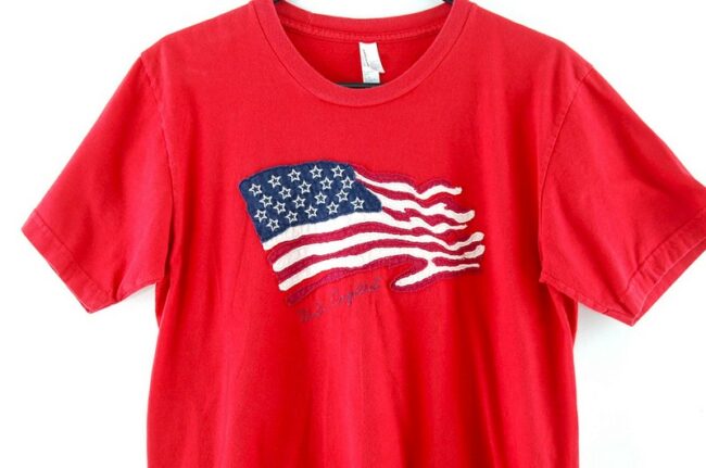 Close up of American Apparel Red Flag Tee