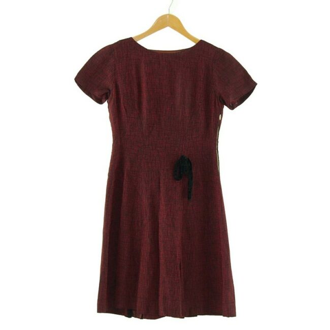 Burgundy 1960s Pleated Dress with Bow