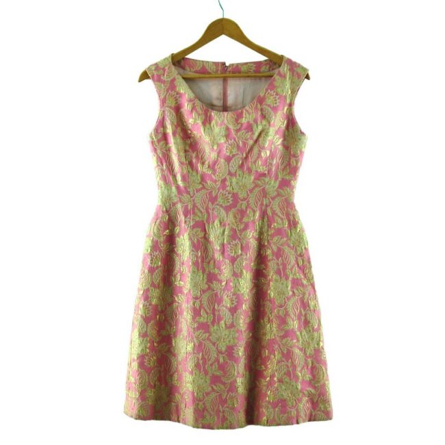 1960s Pink and Gold Metallic Jacquard Dress