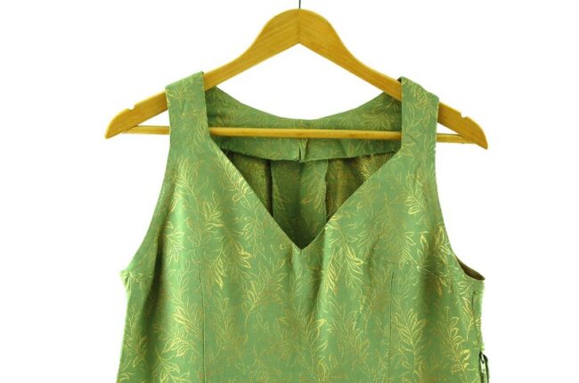 Close up of 1960s Green and Gold Dress