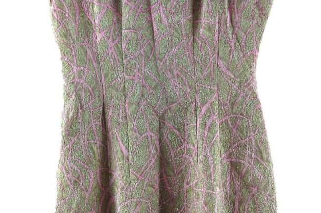 Close up of 1960s Metallic Pink Jacquard Dress