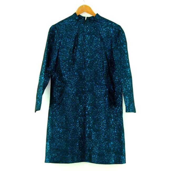1960s Metallic Blue Shift Dress