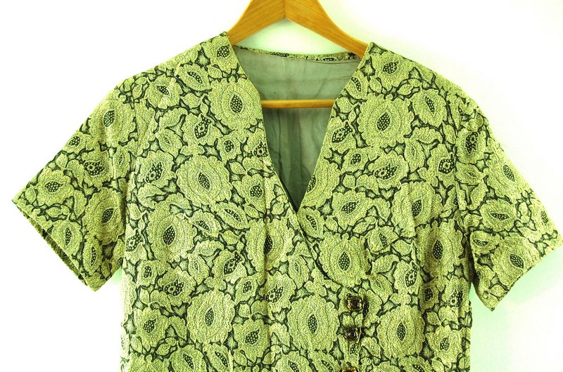 Close up of 1960s Metallic Wrap Over Dress