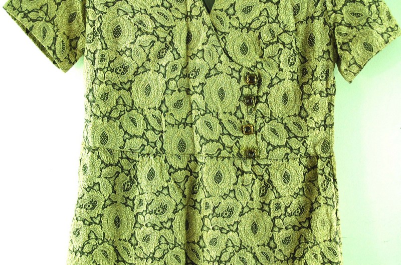 Close up of 1960s Metallic Wrap Over Dress