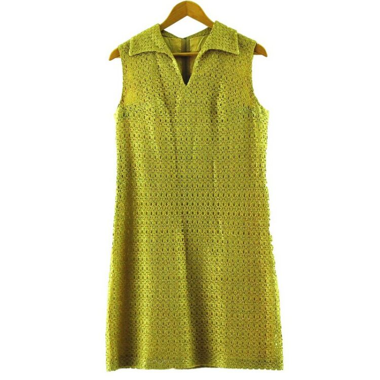 1960s Gold Crochet Shift Dress